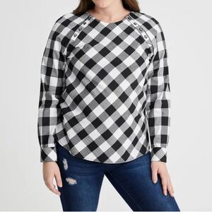 CARE+WEAR Women' s Blouse Black & White Plaid Cotton Size XXL FASHIONABLE CHEST